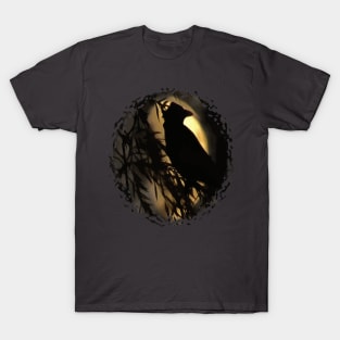 Eerie Raven Silhouette Against A Glowing Moo T-Shirt